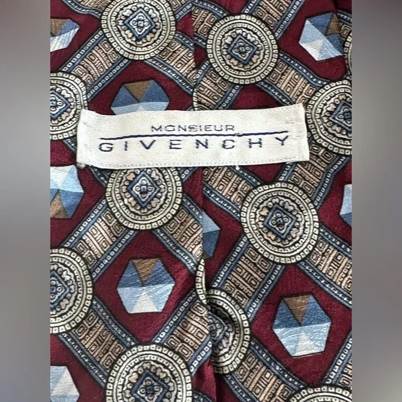 Givenchy Vintage Burgundy and Blue Geometric Tie